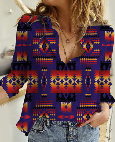 GB-NAT00046-11 Purple Tribe Pattern Native American  Linen Shirts