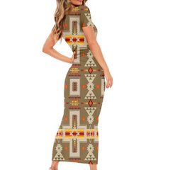 Powwow Store gb nat00062 10 light brown tribe design native american short sleeved body dress