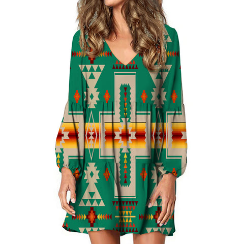 GB-NAT00062-08 Green Tribe Design Native American Swing Dress
