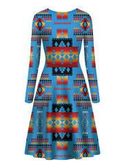 GB-NAT00046-13 Navy Pattern Native Long Sleeve Dress - Powwow Store