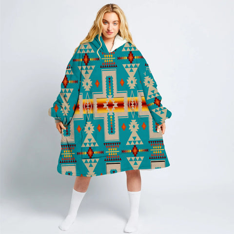 Powwow StoreGBNAT0006205 Turquoise Tribe Long Fleece Hoodie