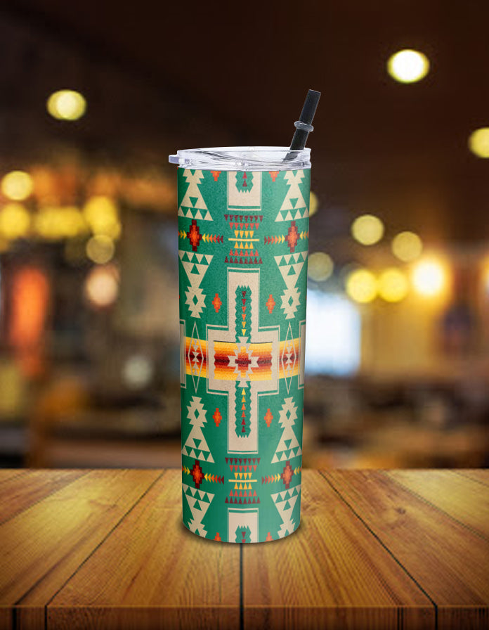 Powwow Store gb nat00062 08 green tribe design native american skinny tumbler