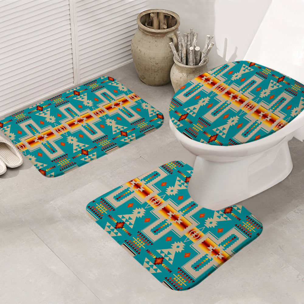 GB-NAT00062-05 Turquoise Tribe Design Native American Bathroom Mat 3 Pieces