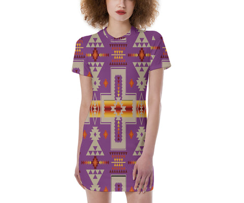 GB-NAT00062-07  Pattern Native  Women's Short Sleeve Tight Dress