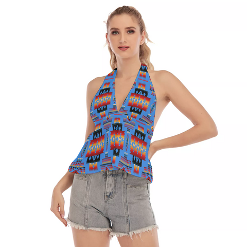 Powwow Store gb nat00046 13 navy tribes pattern hollow crop top