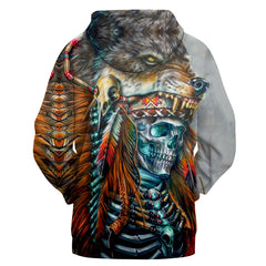 Powwow Store gb nat00409 skull chief with wolf headdress 3d hoodie