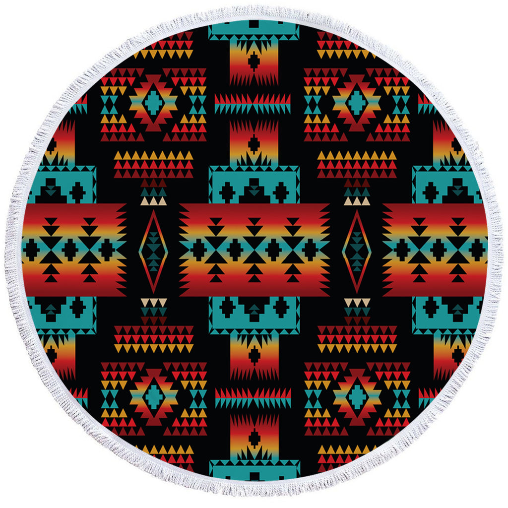 GB-NAT00046-02 Black Native Tribes Pattern Beach Blanket & Bag Set