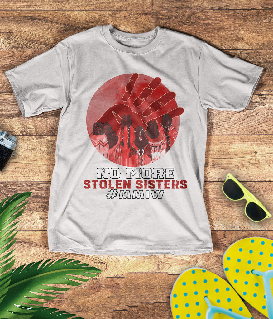 TS0092 I Wear Red For My Sisters Native American Stop MMIW Red Hand No More Stolen Sisters 3D T-Shirt