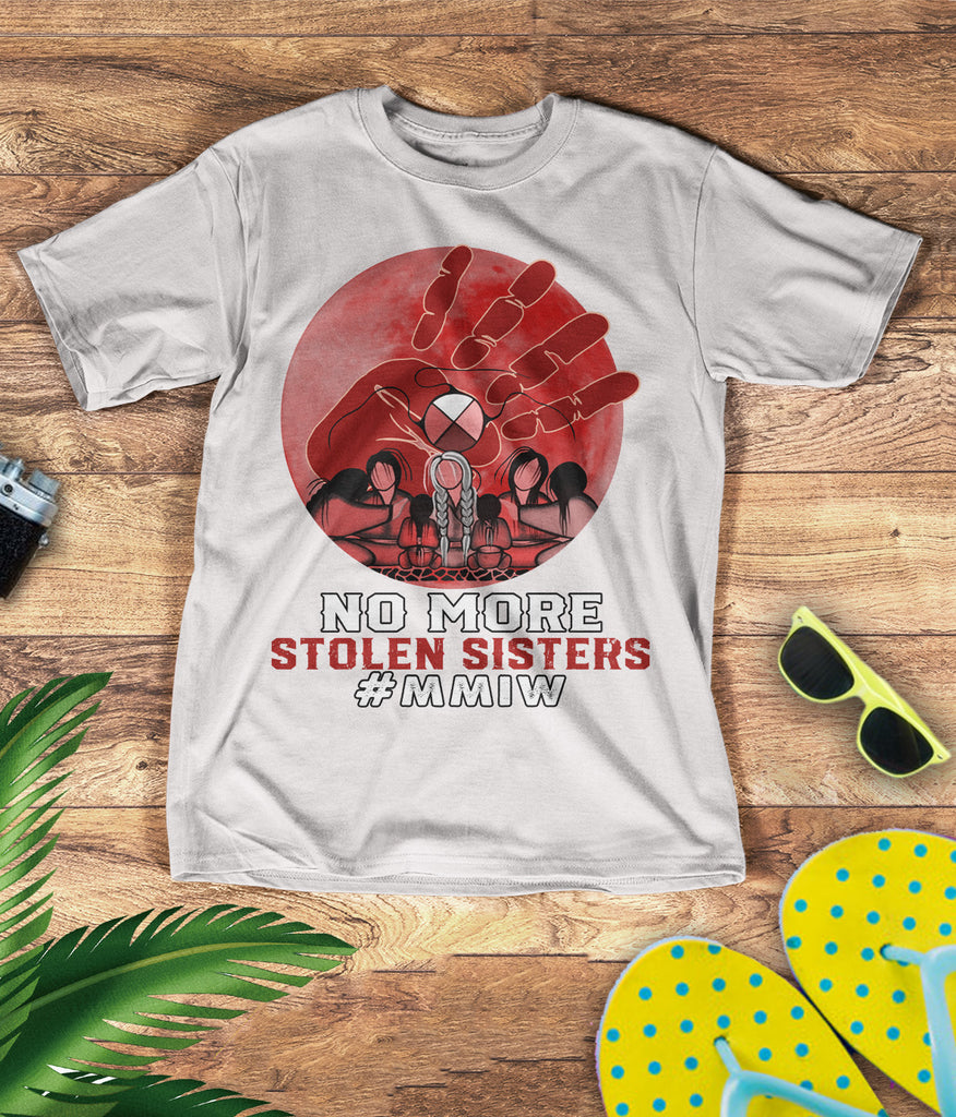 Powwow StoreTS0093 I Wear Red For My Sisters Native American Stop MMIW Red Hand No More Stolen Sisters 3D TShirt