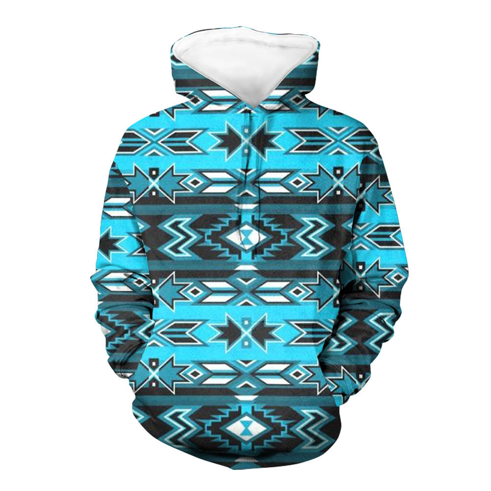 Powwow StoreHD00059 Pattern  Blue Native 3D Hoodie