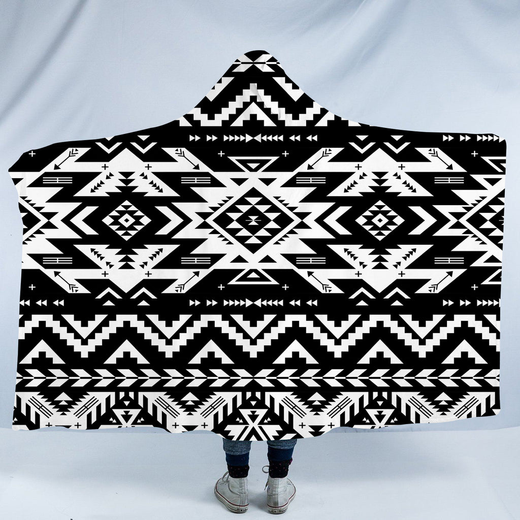 Powwow Store gb nat00441black pattern native hooded blanket