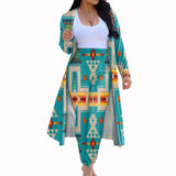 GB-NAT00062-05 Turquoise Tribe Design Cardigan Coat Long Pant Set