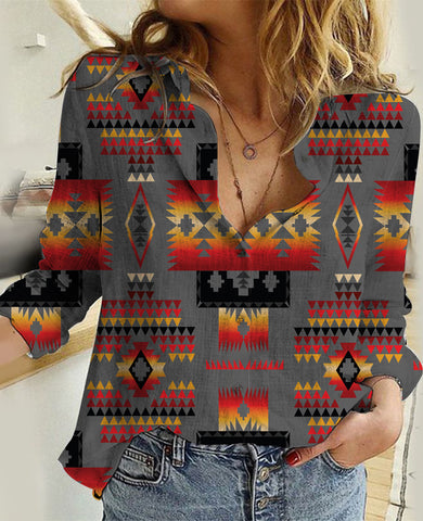 GB-NAT00046-11 Gray Tribe Pattern Native American Linen Shirts