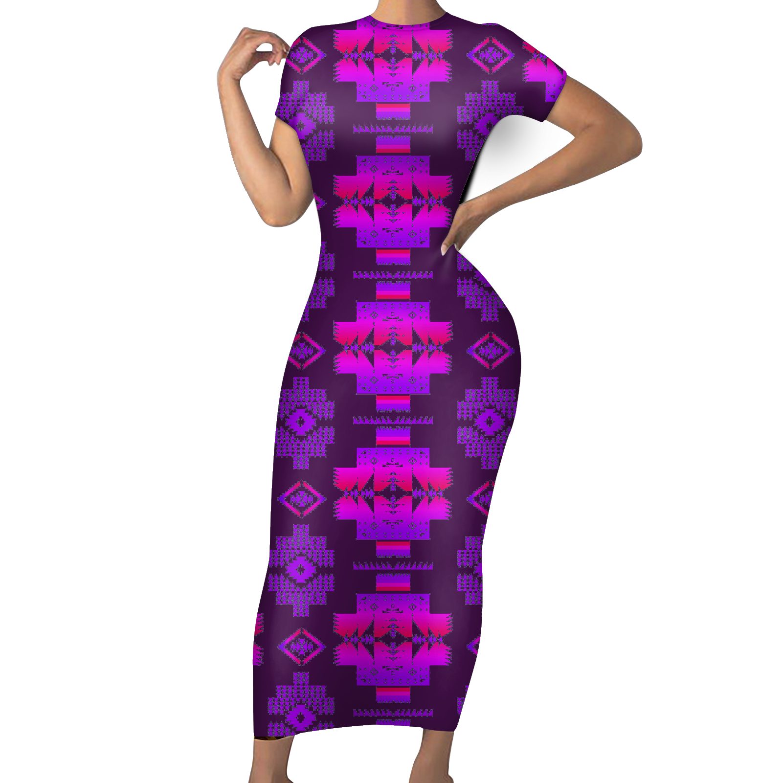 Powwow StoreGBNAT0072015 Pattern Native ShortSleeved Body Dress