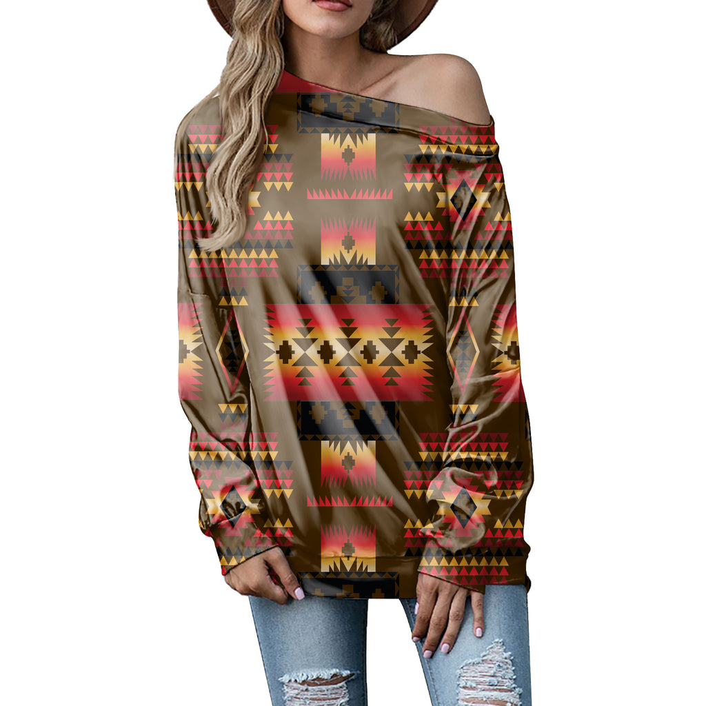 Powwow Store gb nat00046 08 brown native tribes pattern native american off shoulder sweatshirt