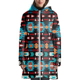 Powwow StoreGBNAT00573 Light Neon Blue Pattern  3D With Cap Long Down Jacket