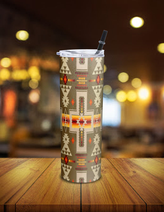 Powwow Store gb nat00062 10 light brown tribe design native american skinny tumbler