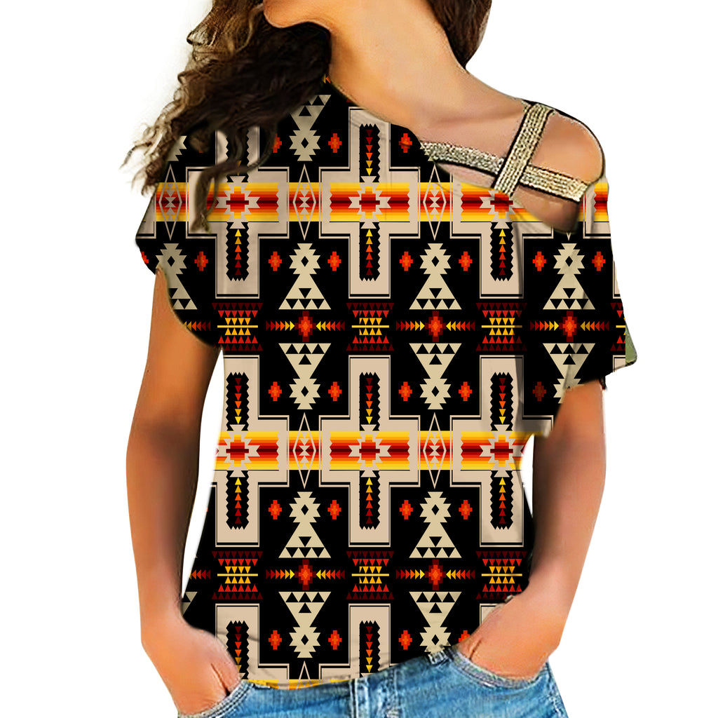 GB-NAT00062-01  Black Tribe Design Native American Cross Shoulder Shirt