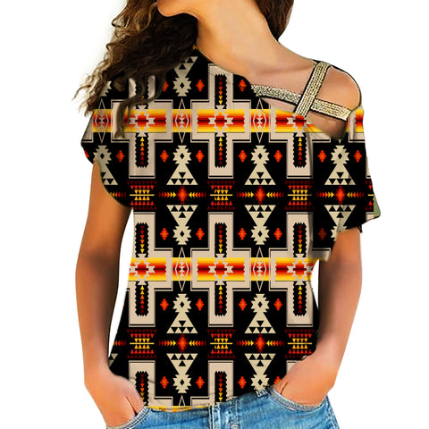 Powwow Store gb nat00062 01 black tribe design native american cross shoulder shirt