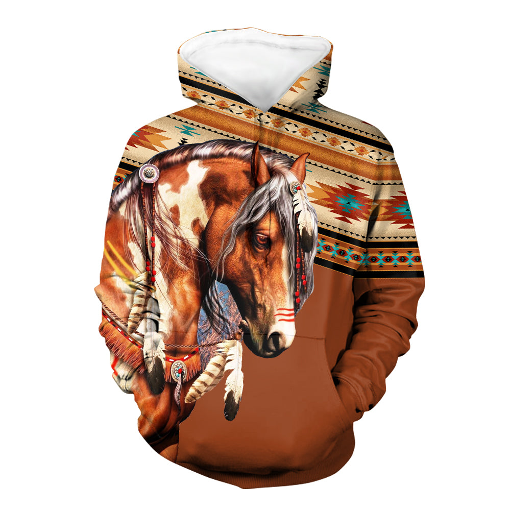Powwow Store gb nat00444 brown horse 3d hoodie