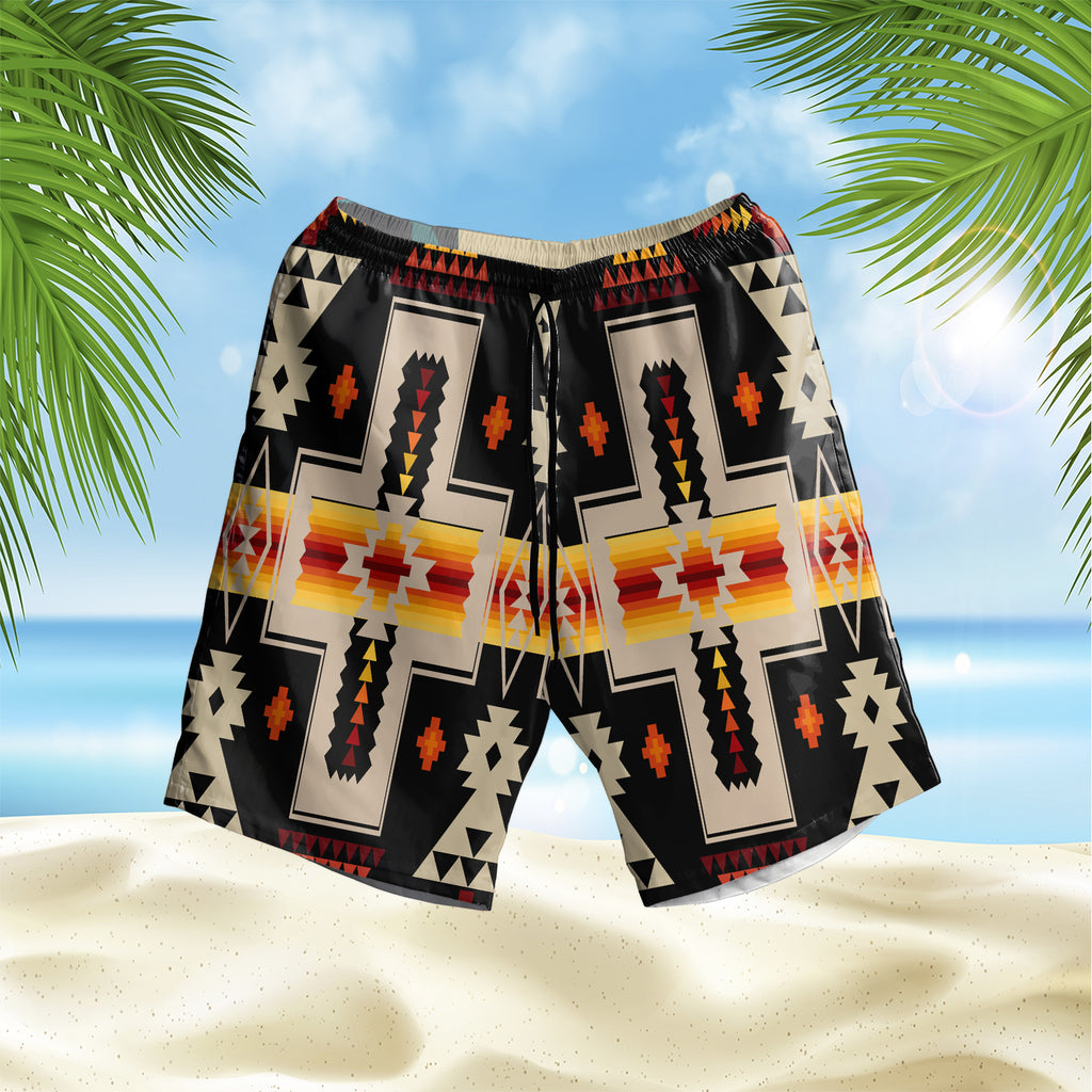 GB-NAT00062-01 Black Tribe Design  Hawaiian Shorts