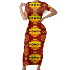 Powwow StoreGBNAT0072016 Pattern Native ShortSleeved Body Dress