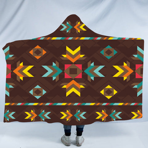 GB-NAT00600 Brown Pattern Native Hooded Blanket