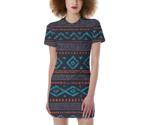 GB-NAT00598 Pattern Native  Women's Short Sleeve Tight Dress