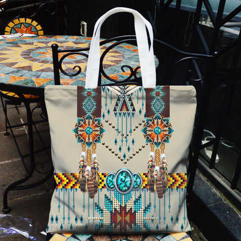 GB-NAT00069 Turquoise Blue Pattern Breastplate Native American  Pocket Canvas Bag