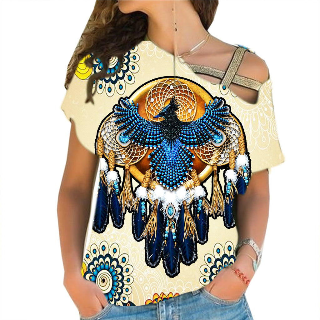 GB-NAT00131 Blue Thunderbird Native American Cross Shoulder Shirt