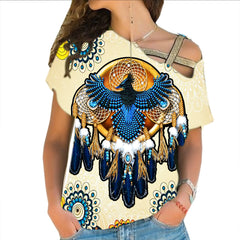 GB-NAT00131 Blue Thunderbird Native American Cross Shoulder Shirt - Powwow Store