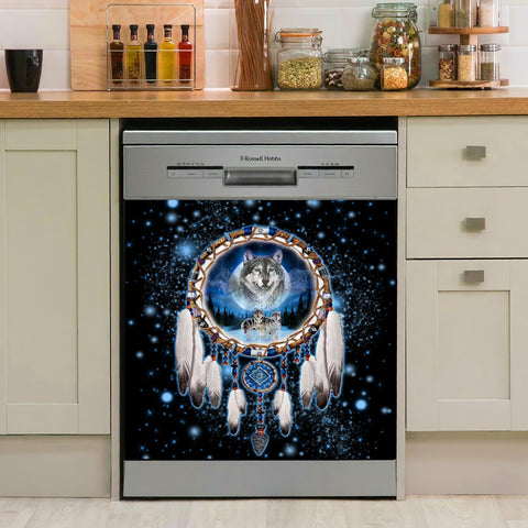 GB-NAT00010 Galaxy Dreamcatcher Wolf 3D Native American Dishwasher Cover