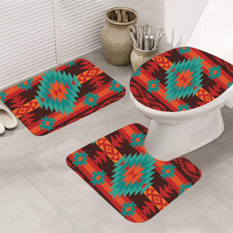 Powwow Store gb nat00611 red geometric pattern bathroom mat 3 pieces