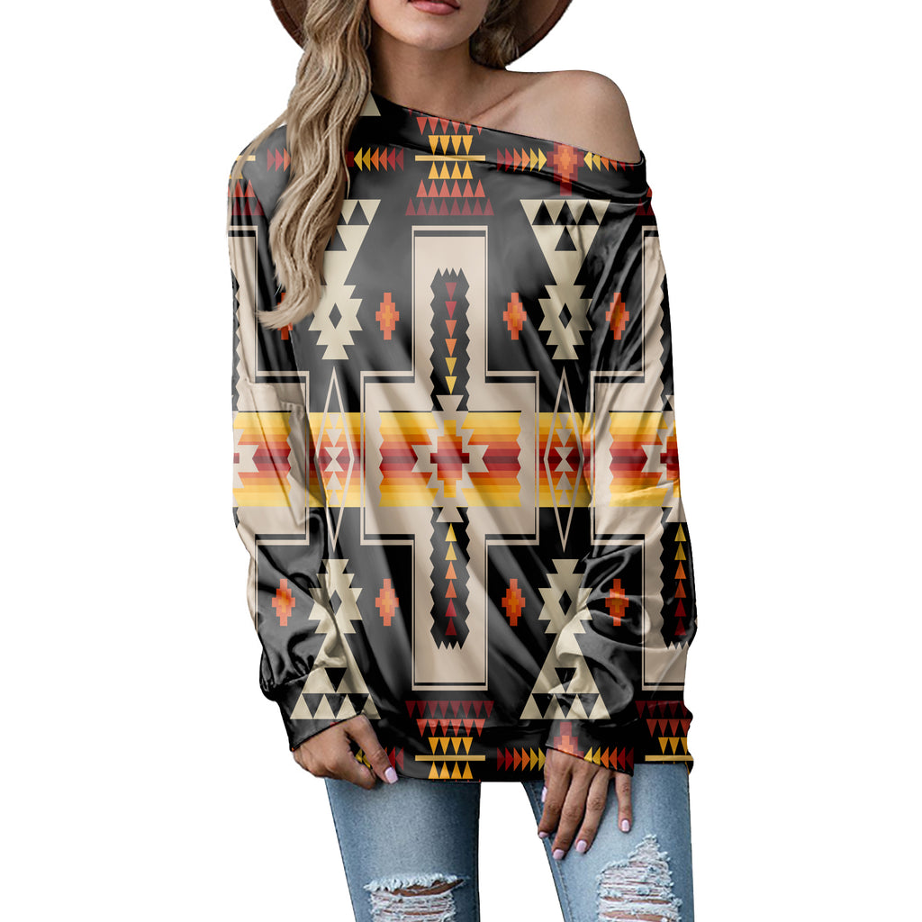 Powwow Store gb nat00062 01 black tribe design native american off shoulder sweatshirt