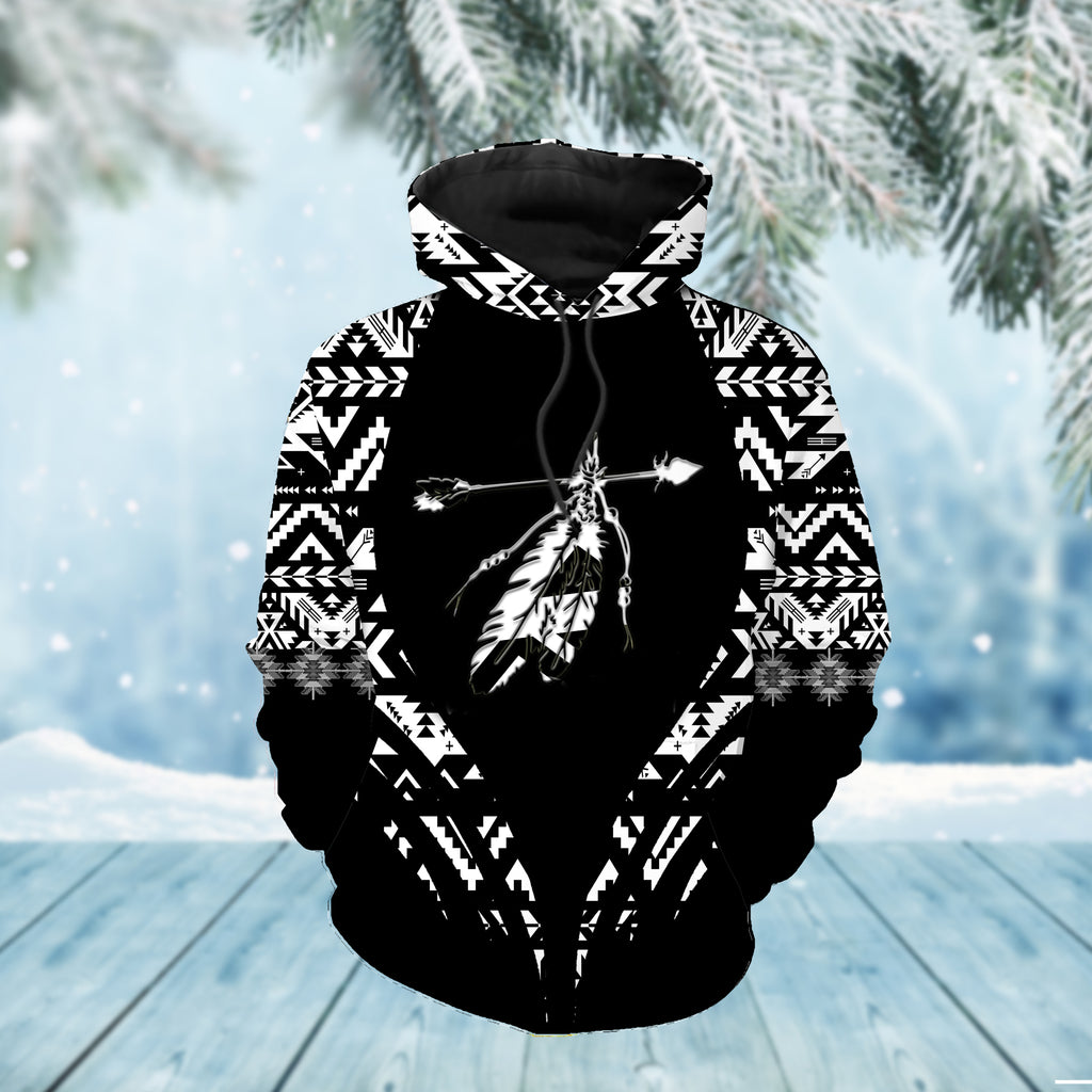 Powwow StoreGBNAT0044102 Pattern Feather Native American 3D Hoodie