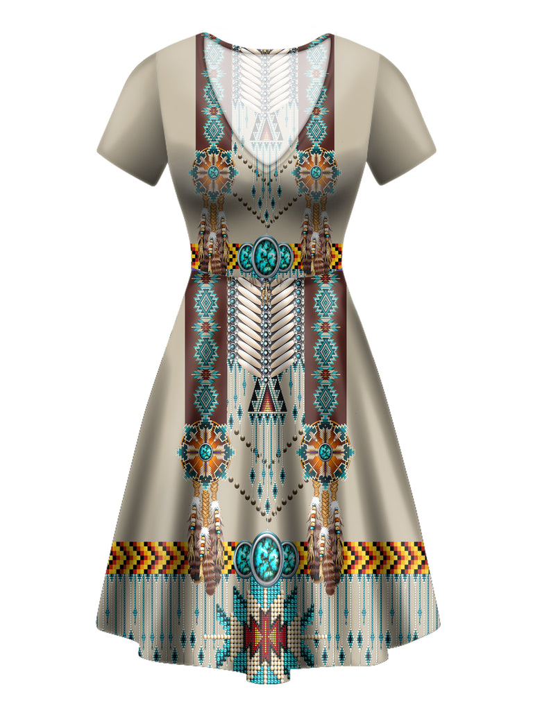 Powwow Store gb nat00069 turquoise blue pattern breastplate neck dress