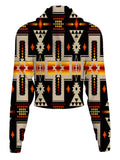 GB-NAT00062-01 Black Tribe Design Native American Crop Hoodie