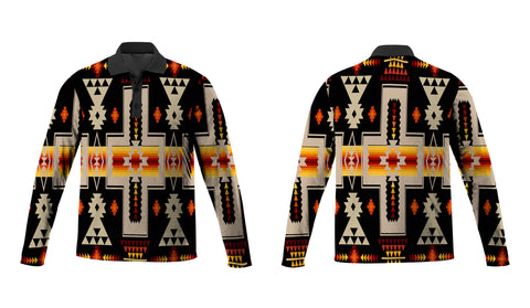 GB-NAT00062-01 Black Tribe Design Native American Polo Long Sleeve