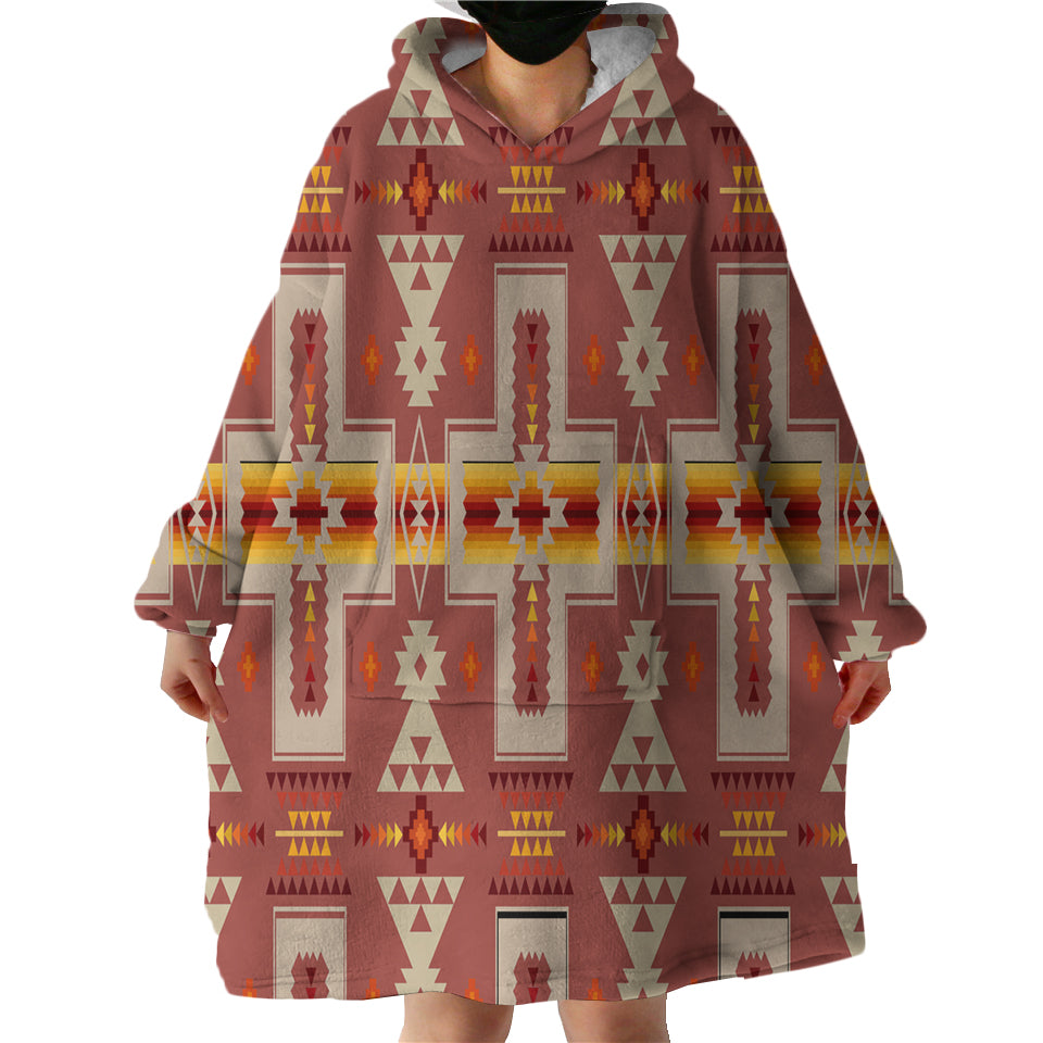 GB-NAT00062-11 Tan Tribe Design Sherpa Hoodie Blankets