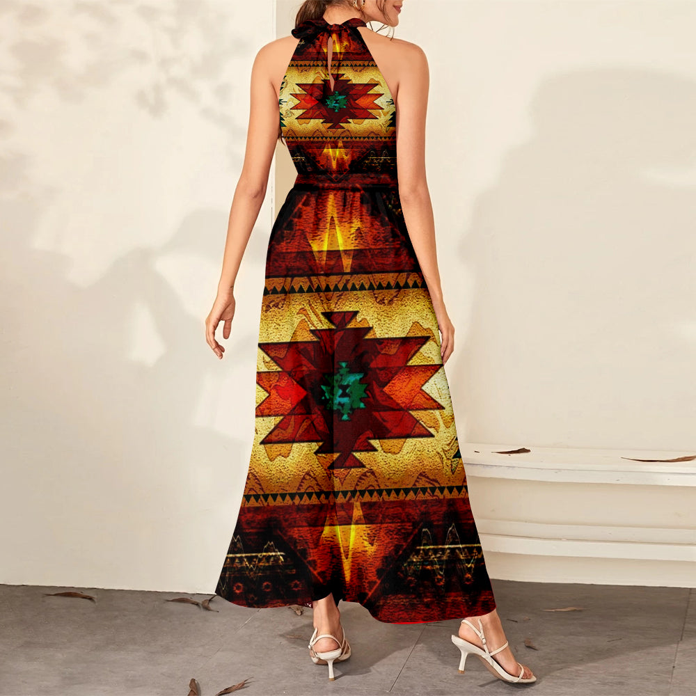 Powwow Store gb nat00068 united tribes brown design dress maxi ligation