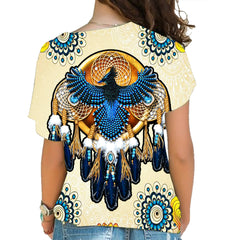 GB-NAT00131 Blue Thunderbird Native American Cross Shoulder Shirt - Powwow Store