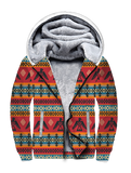 Powwow StoreGBNAT00029 Red Thunderbird Pattern 3D Fleece Hoodie