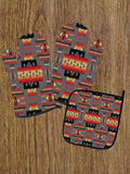 Powwow Store gb nat00046 11 gray tribe pattern native american oven mitts and potholder set