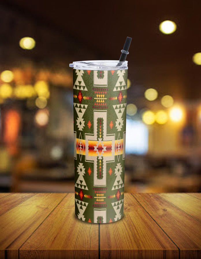 Powwow Store gb nat00062 12 dark green tribe design native american skinny tumbler