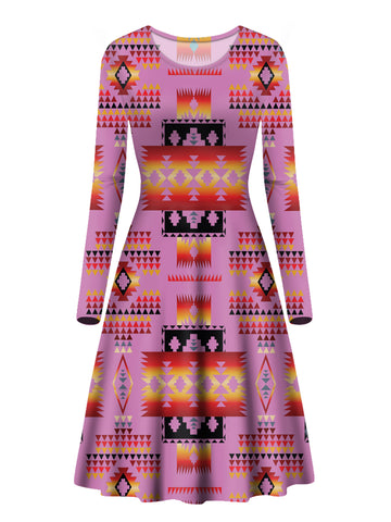 GB-NAT00046-09 Pink Pattern Native Long Sleeve Dress