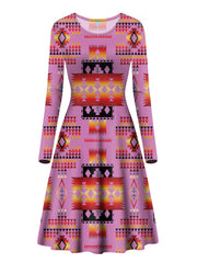 GB-NAT00046-09 Pink Pattern Native Long Sleeve Dress - Powwow Store