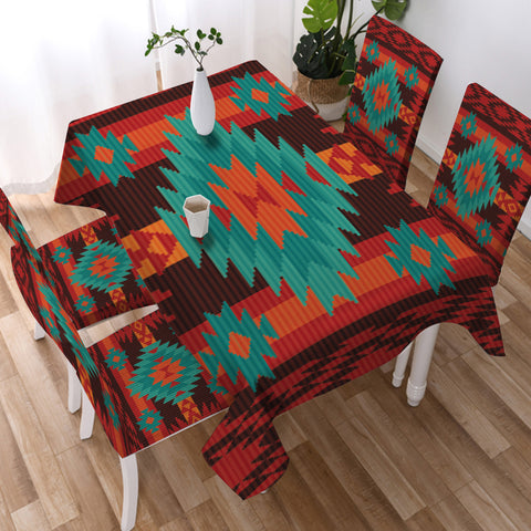 GB-NAT00611 Red Geometric Pattern  Tablecloth