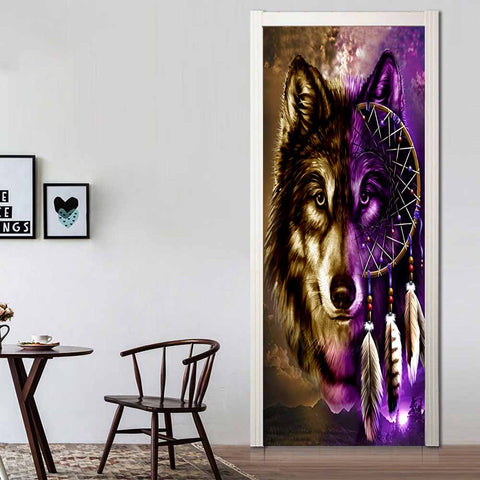 Powwow Store gb nat0005 dreamcatcher purple wolf native american door stickers