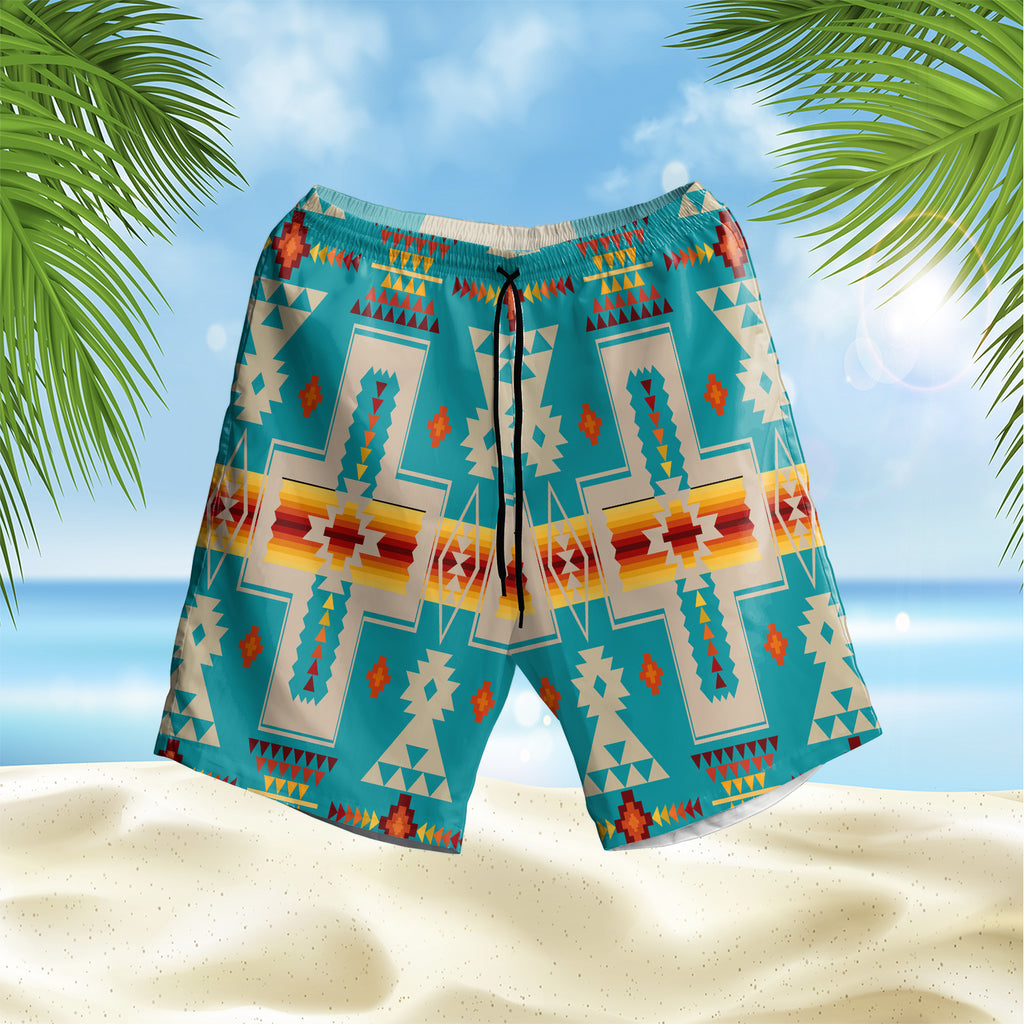 Powwow Store gb nat00062 05 turquoise design hawaiian shorts