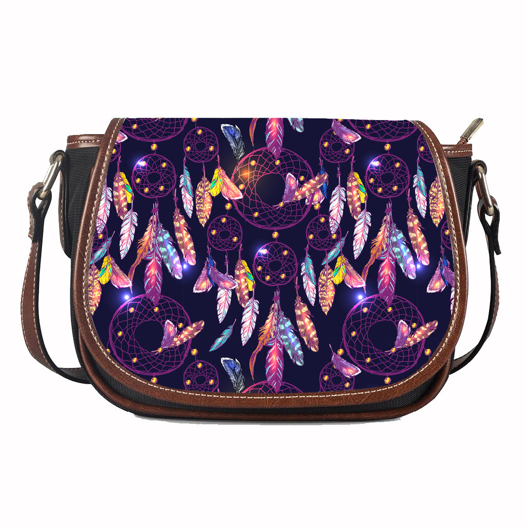 GB-NAT00256 Purple Dreamcatcher Leather Saddle Bag